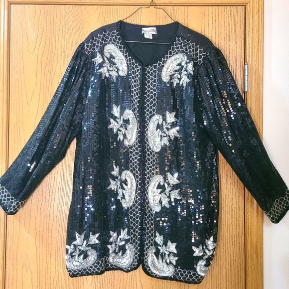 Vintage 80s Midnight Run sequin beaded Maximalist Art Deco jacket blazer - Picture 2 of 6